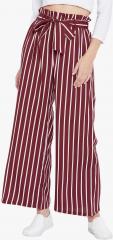 Zastraa Maroon Striped Loose Fit Parallel Pants women