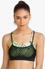 Zelocity Green & Black Printed Non Wired Full Non Padded Sports Bra women
