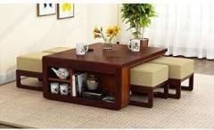 Balaji Furniture Coffee table with stools |Center table with 4 stools | Centre Table with storage Solid Wood Coffee Table