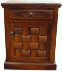 Bm Wood Furniture Sheesham Wood Bedside Table for Bedroom | Wooden Side End Table | with 1 Drawer and 1 Cabinet Storage | Brown Finish Solid Wood Bedside Table