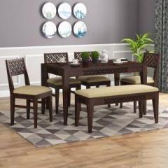 Brightwood Furniture Dining Room Furniture Wooden Dining Table with 4 Chairs & 1 Bench Solid Wood 6 Seater Dining Set