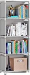 Buenovida Metal Study Room, Book Multipurpose Rack Stand Shelf Grey 4 shelve Organizer Plastic Open Book Shelf