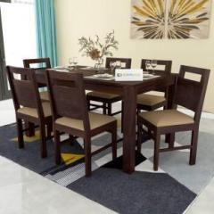Custom Decor Back Cut Beige Cushion Premium Dining Room Furniture Wooden Dining Table with 6 Chairs Solid Wood 6 Seater Dining Set Solid Wood 6 Seater Dining Set