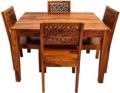 Custom Decor Sheesham Solid Wood 4 Seater Dining Table| Home & Office Furniture | Hotel & Dinner Restaurant Solid Wood 4 Seater Dining Set