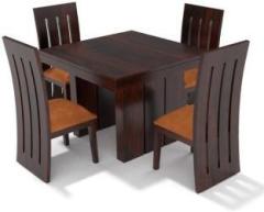 Custom Decor Sheesham Wood 4 Seater Dining Table Set with Cushioned Chairs for Living Room Solid Wood 4 Seater Dining Set