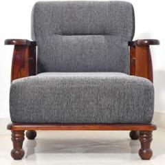 Divine Arts Sheesham Wood 1 Seater Sofa for Home, Wooden Single Seater Sofas Furniture Fabric 1 Seater Sofa