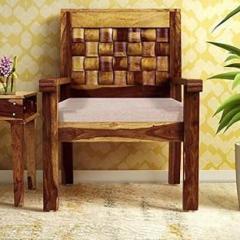 Divine Arts Sheesham Wood 1 Seater Sofa for Living Room Fabric 1 Seater Sofa
