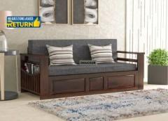 Douceur Furnitures Solid Sheesham Wood For Living Room / Hotel. 3 Seater Single Solid Wood Pull Out Sofa Cum Bed
