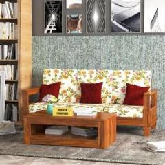 Douceur Furnitures Solid Sheesham Wood Three Seater Sofa For Living / Cafe / Office Fabric 3 Seater Sofa