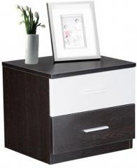 Exclusive Furniture Glossy Bedside Table with Two Drawers in White & Wenge Colour