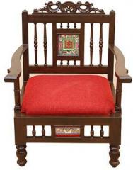 ExclusiveLane Maharaja Low Rise Sofa Cum Living Room Chair with Dhokra and Warli Work in Walnut Brown and Royal Red Finish