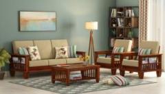 Exowood Wooden Sofa Set for Living Room and Office Fabric 3 + 1 + 1 Sofa Set