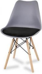 Finch Fox Eames Replica Nordan DSW Stylish Modern Plastic Dining Chair on Beech Wooden Legs with Grey Shell & Black Velvet Fabric Cushion Color Plastic Dining Chair