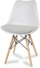 Finch Fox Eames Replica Nordan DSW Stylish Modern Plastic Dining Chair on Beech Wooden Legs with White Shell & Light Grey Velvet Fabric Cushion Color Plastic Dining Chair