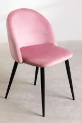 Finch Fox Romantic Vintage Light Pink Velvet Cushion Seat Dining Chair & Black Metal Legs Metal Dining Chair