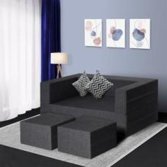 Fresh Up with 2 Foot Stools 72x60x14 inches with 2 Seater Double Foam Fold Out Sofa Cum Bed
