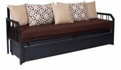 FurnitureKraft Metallic Sofa Cum Bed with Storage with Brown Mattress