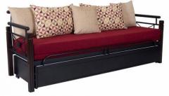 FurnitureKraft Metallic Sofa Cum Bed with Storage with Maroon Mattress