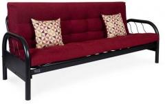 FurnitureKraft Metallic Three Seater Sofa cum Bed with Maroon Mattress