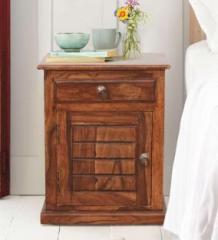 House Of Kuber Solid Sheesham Wood Bedside End Table with Drawer & Shelf Storage for Bedroom Solid Wood Bedside Table