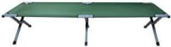 Inditradition Portable Folding Camping / Home Bed, Cot, Aluminium, Green Fabric Metal Single Bed