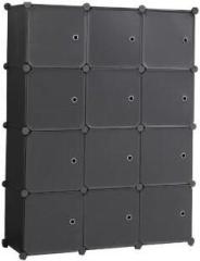 Krishyam 12 Cube Storage Organizer DIY Plastic Closet Cabinet with Doors Modular Storage High Density Block Board Collapsible Wardrobe