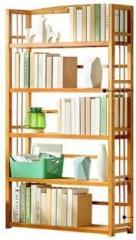 Livzing 5 Tier Natural Bamboo Rack Multipurpose Book Shelf Solid Wood Open Book Shelf