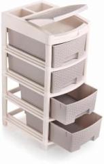 Liza Plastic Large Multi Purpose Modular Drawer Rack Storage Portable and Foldable Organizer for Home |Stationery| Cosmetics| Medicines| Kitchen Office| Hospital| Parlor| School 4 Drawer, Beige Plastic Free Standing Cabinet