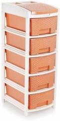 Liza Plastic Large Multi Purpose Modular Drawer Rack Storage Portable and Foldable Organizer for Home |Stationery| Cosmetics| Medicines| Kitchen Office| Hospital| Parlor| School 5 Drawer, Orange Plastic Free Standing Cabinet