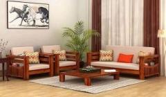 Mamata Wood Decor Sheesham Wood 5 Seater Sofa Set for Living Room|Wooden Sofa Sets Fabric 3 + 1 + 1 Sofa Set