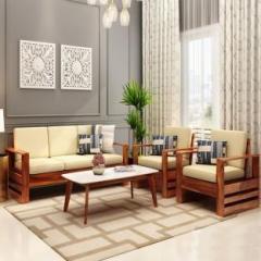 Mooncraft Furniture Solid Wood 5 Seater Wooden Sofa set for living Room Furniture Fabric 3 + 1 + 1 Sofa Set