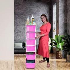 My International Pink Color 6 Layer Storage Drawer Organizer Plastic Free Standing Chest of Drawers