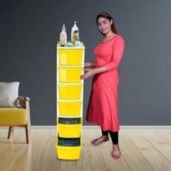 My International Yellow Color 6 Layer Storage Drawer Organizer Plastic Free Standing Chest of Drawers