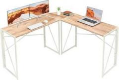 Priti Corner Desk Folding Table Writing Computer Desk L Shaped Home Office Desk Industrial Study Table, Oak White Engineered Wood Office Table