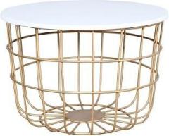 Priti Round Golden Coffee Table for Living Room Central Table Golden Engineered Wood Coffee Table