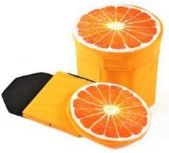Quick Shel 3D CUTE CARTOON ORANGE FRUIT FOLDING STORAGE ORGANIZER CUM STOOL WITH INNER INFLATABLE STOOL PLUS AIR FILLED SOFT COMFORT SEAT WITH PUMP Living & Bedroom Stool