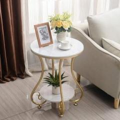Rahat Handicraft Round Side Table Gold Metal Frame, 2 Tier Coffee Table For Living Room Bedroom Metal Bedside Table