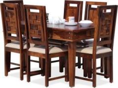 Royal Finish Nivora Dining Set, Cushion Chairs, Compact & Unique Design Table, Premium Polish Solid Wood 6 Seater Dining Set