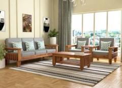 Saamenia Furnitures Solid Sheesham Wood Five Seater Sofa Set With Center Table For Living Room Fabric 3 + 1 + 1 Sofa Set