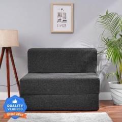 Solis Primus comfort for all 3X6 size for 1 Person Jute Fabric Washable Cover Dark Grey 1 Seater Single Foam Fold Out Sofa Cum Bed