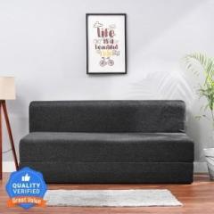 Solis Primus comfort for all 5X6 size for 3 Person Jute Fabric Washable Cover Dark Grey 3 Seater Single Foam Fold Out Sofa Cum Bed