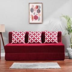 Solis Primus comfort for all 5X6 size Sofa cum Bed for 3 Person 3 Seater MOLFINO Fabric Washable Cover with 3 Cushions Maroon Double Sofa Bed