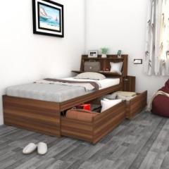 Studio Kook Tribe Right with Headboard storage Engineered Wood Single Drawer Bed