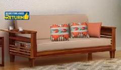 Suncrown Furniture Sheesham Wood for Living Room Honey Finish 3 Seater Single Solid Wood Pull Out Sofa Cum Bed