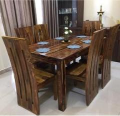 Taskwood Furniture Premium Quality Sheesham Solid Wood Six Seater Dining Table Set Cushion : Solid Wood 6 Seater Dining Set
