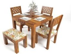 Taskwood Furniture Solid Sheesham Wood 4 Seater Dining Table With 3 Chair, 1 Bench For Dining Room Solid Wood 4 Seater Dining Set