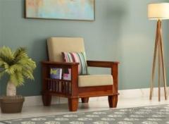 Taskwood Furniture Solid Wood Sheesham Wood 1 Seater Sofa For Living Room, Waiting Room, Office Fabric 1 Seater Sofa