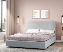 The Alankarr Striped Upholstery Bed Engineered Wood Queen Bed