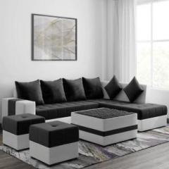 Torque Steffan L Shape 8 Seater Sofa Set with Centre Table and 2 Puffy Fabric 3 + 2 + 1 + 1 Sofa Set