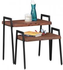 Woodsworth Alonzo Solid Wood Nest Of Two Table in Premium Acacia Finish with Metal
